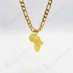 Africa Pendant Gold with Figaro Necklace